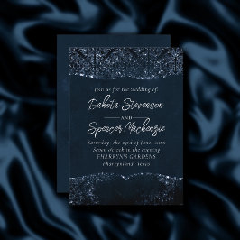 Invitación Glimmery Navy Grunge | Damasco azul oscuro de zafi