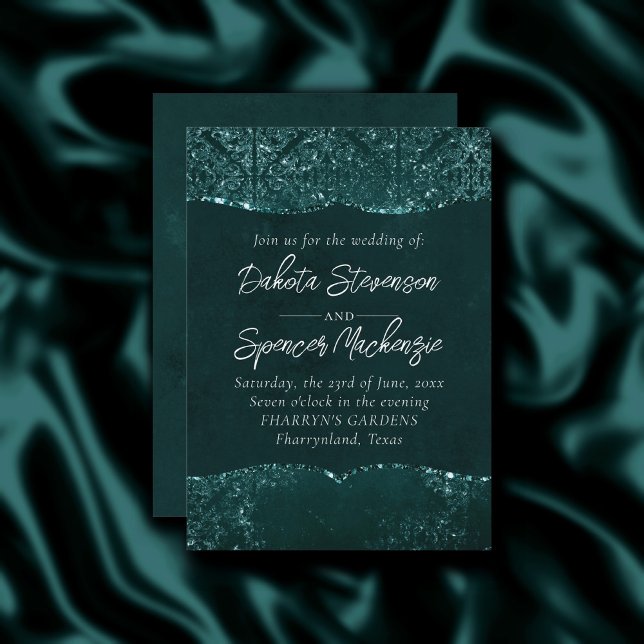 Invitación Glimmery Verde azulada Grunge | Rich Dark Green Gl (Subido por el creador)