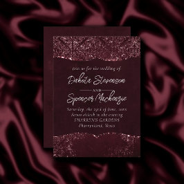 Invitación Glimmery Wine Grunge | Sangria Bordeaux Damask