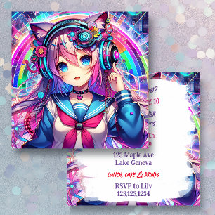 Invitación Glitchcore Colorful Anime Artwork Partido de cumpl