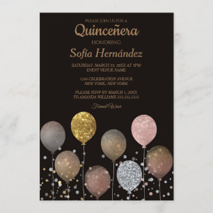 Invitación Glitter Balloon Quinceañera