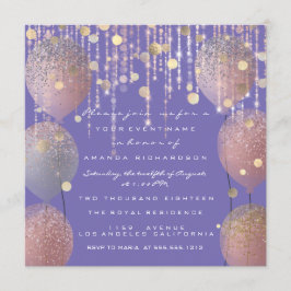 Invitación Glitter Balloon Rosa Dorado Boda Dulce 16 Cumplea