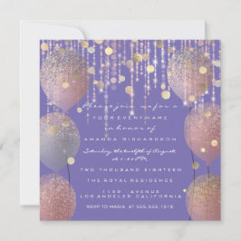 Invitación Glitter Balloon Rosa Dorado  Bodas Dulces 16 Purpl
