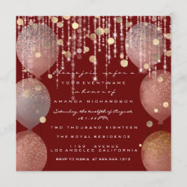 Invitación Glitter Balloon Rosa Dorado Bridal Dulce 16º Grana