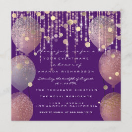 Invitación Glitter Balloon Rosa Dorado Novia Cumpleaños 16 Mo