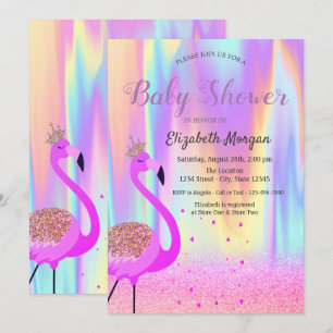 Invitación Glitter Bokeh, Flamenco, Ombre Holográfico