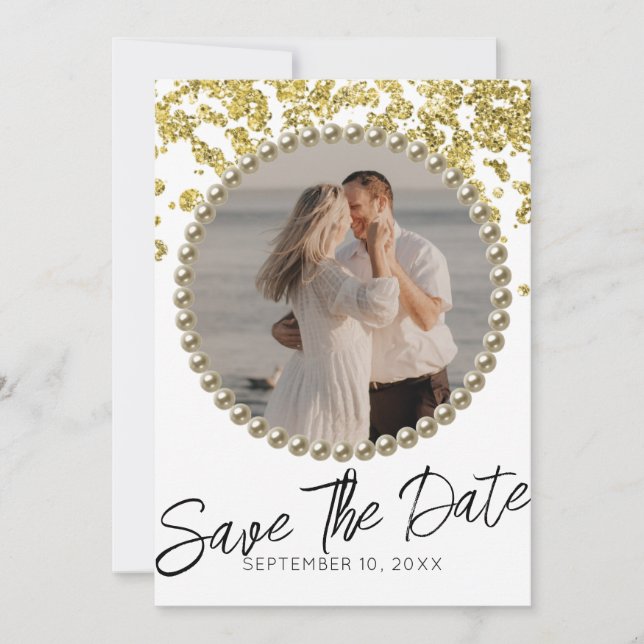 Invitación Glitter Brillante Foto de Boda Save the Date (Anverso)