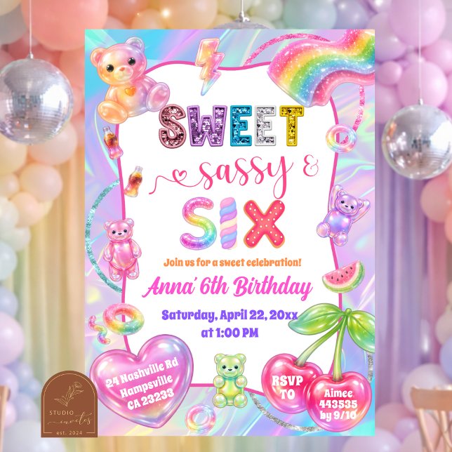 Invitación Glitter Colorido Arcoíris Dulce Sasy y Seis (Subido por el creador)