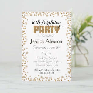Invitación Glitter de Confeti de Oro Cumpleaños 16