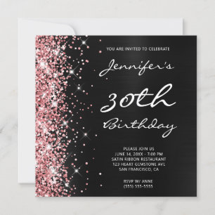 Invitación Glitter de Coral Rosa con Hojuela Negra Ombre para