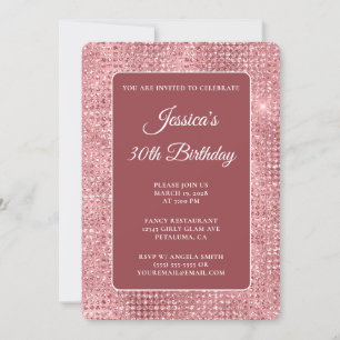 Invitación Glitter de Disco Rosa Cumpleaños 30