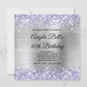 Invitación Glitter de lavanda pálido Monograma de lámina plat