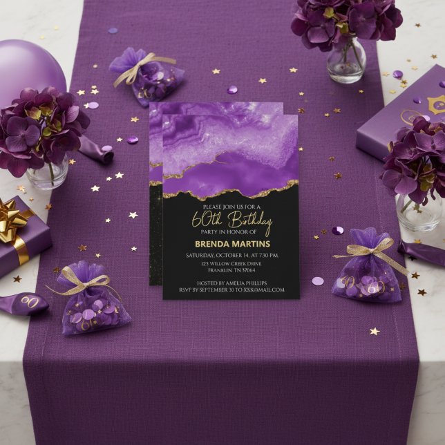 Invitación Glitter de Oro Púrpura Acuarela (Subido por el creador)