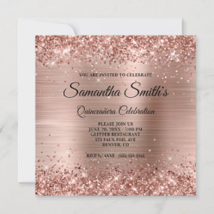 Invitación Glitter de oro rosa falso y Quinceañera de papel d