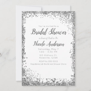 Invitación Glitter de Plata Blanca Boda Glam Moderna
