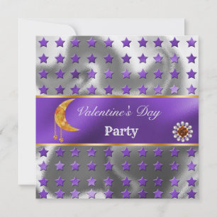 Invitación Glitter de plata morada Luna naranja del día de Sa