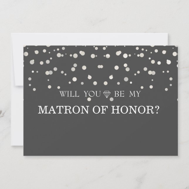 Invitación Glitter de plata negraSerás Mi Matrón De Honor (Anverso)