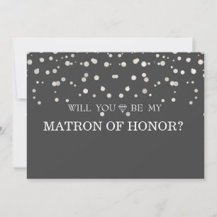 Invitación Glitter de plata negraSerás Mi Matrón De Honor