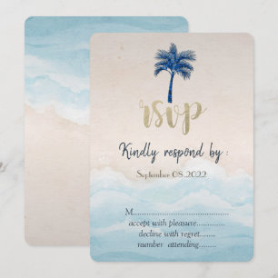 Invitación Glitter de playa tropical para boda de palmeras RS