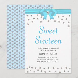 Invitación Glitter Diamonds Sweet Sixteen en Blanco