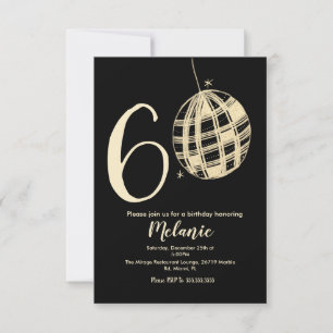 Invitación Glitter Disco Negro Negrita Script Moderno 60 