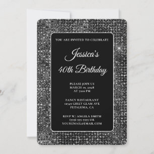 Invitación Glitter Disco Negro y Blanco Cumpleaños 40