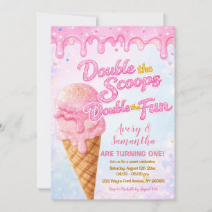 Invitación Glitter Doble las Cucharadas Cumpleaños Pastel Bri