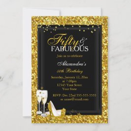 Invitación Glitter dorado 50 Cumpleaños fabuloso fiesta champ
