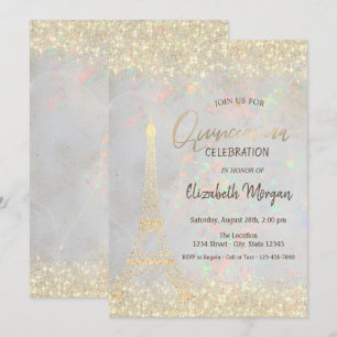 Invitación Glitter dorado Eiffel Confeti Ópalo Quinceañera 