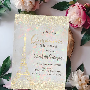 Invitación Glitter dorado Eiffel Confeti Ópalo Quinceañera