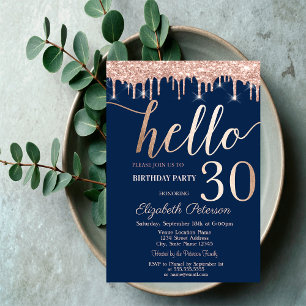 Invitación Glitter Drips Azul Marino Cumpleaños 30 