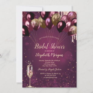 Invitación Glitter Drips Balones Burgundy Despedida de Solter