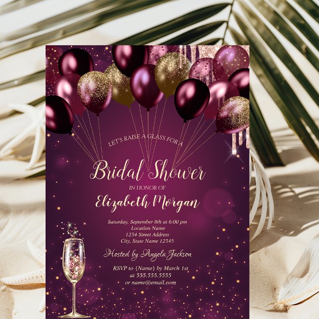 Invitación Glitter Drips Balones Burgundy Despedida de Solter (Subido por el creador)