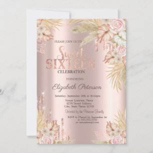 Invitación Glitter Drips, Flores de hierba de Pampas Dulces 1