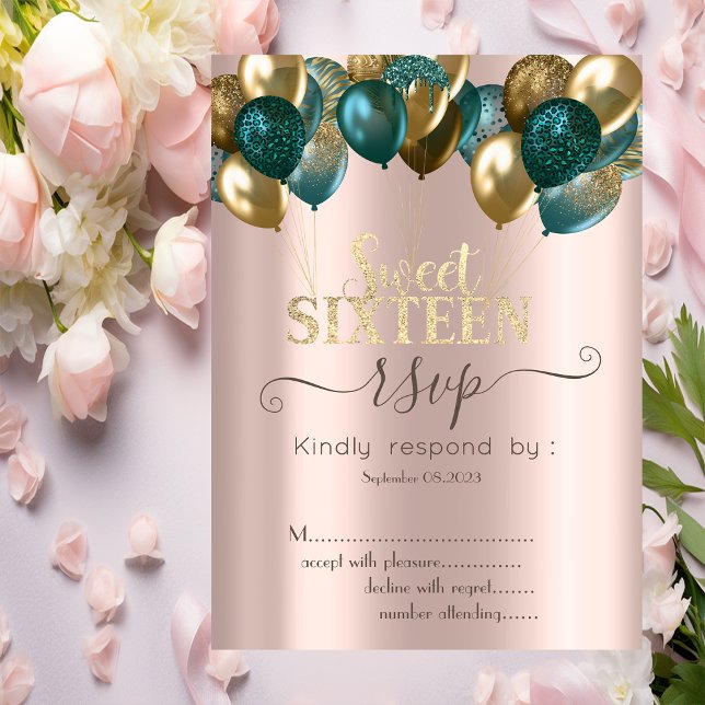 Invitación Glitter Drips Globos Rose Gold Dulces 16 RSVP (Subido por el creador)