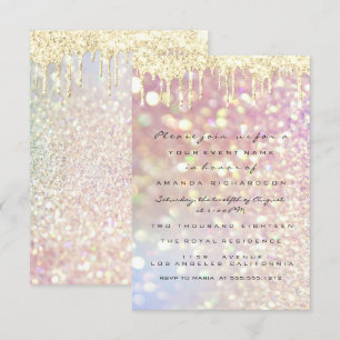 Invitación Glitter Drips Rosa Dorado Dulce 16 Bodas Lux