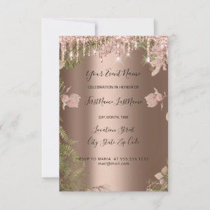 Invitación Glitter Drips Rosa Florales Bodas Corona
