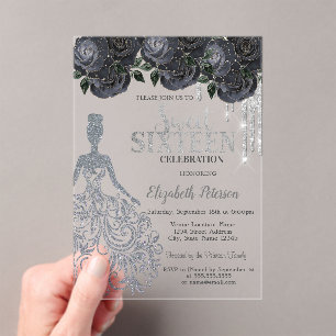 Invitación Glitter Drips, Vestido Rosas Negras Swe
