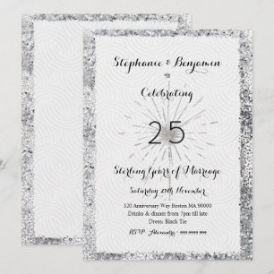 Invitación Glitter Elegante Chic Aniversario de Plata 25