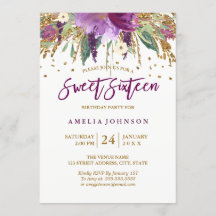 Glitter Floral Brillante Amatista Dulces Dieciséis