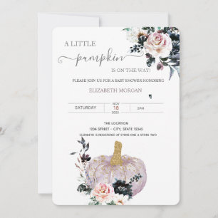 Invitación Glitter Floral Calabaza Puntos Baby Shower