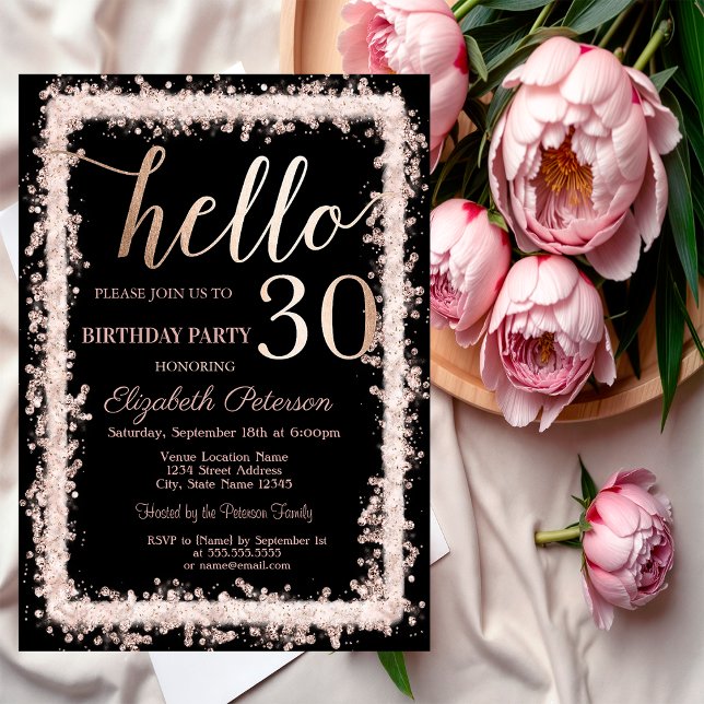 Invitación Glitter Frame Rosa Dorado Cumpleaños 30  (Subido por el creador)