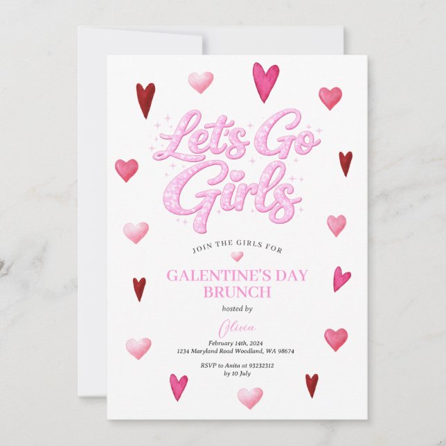 Invitación Glitter Girl Galentine's Day Brunch Valentine (Anverso)
