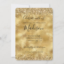 Invitación Glitter Glam Dorado Brillante Confeti  