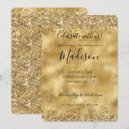 Invitación Glitter Glam Dorado Brillante Confeti