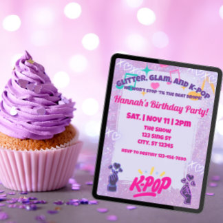 Invitación Glitter, Glam, & K-Pop Birthday Party