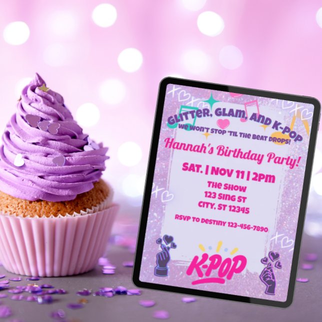 Invitación Glitter, Glam, & K-Pop Birthday Party (Subido por el creador)