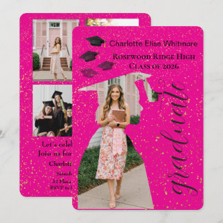 Invitación Glitter Graduation Invitation Card with Photos 