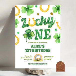 Invitación Glitter Lucky One St Patrick Cumpleaños Primero