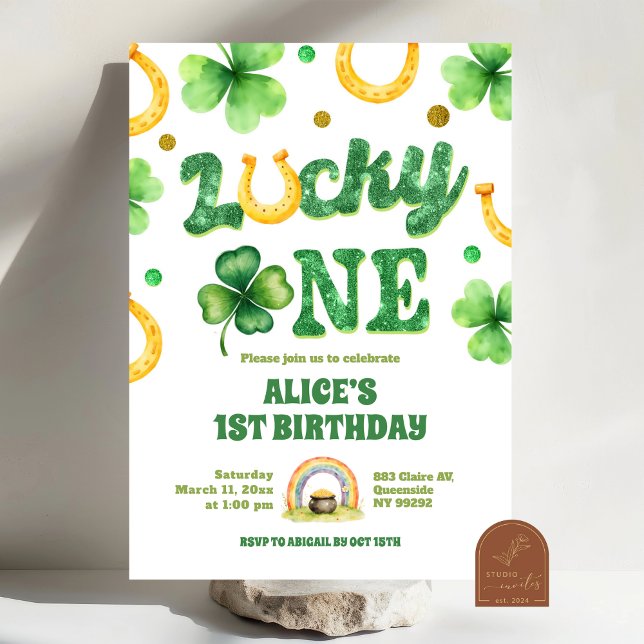 Invitación Glitter Lucky One St Patrick First Birthday (Subido por el creador)